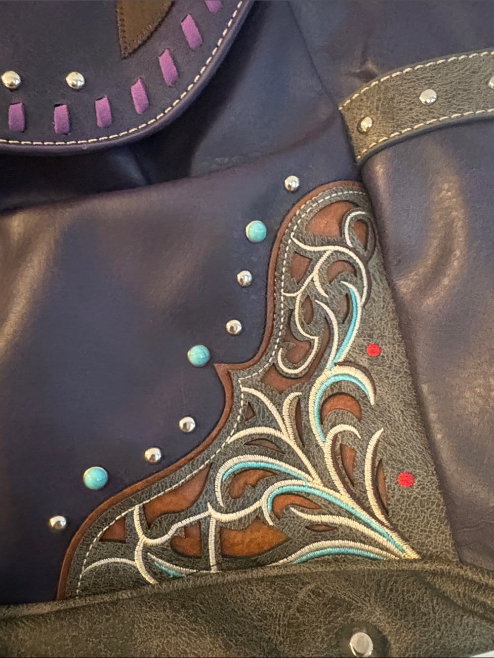 619 Purple Horse Embroidered Women's Backpack Purse - Picture 3 of 8
